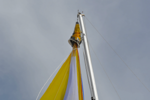 spinnaker sock sleeve at top of mast