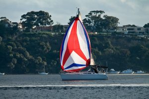 asymmetrical cruising spinnaker on Jeanneau Odyssey 32.2 in Australia