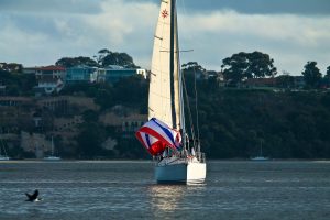 asymmetrical cruising spinnaker on Jeanneau Odyssey 32.2 in Australia