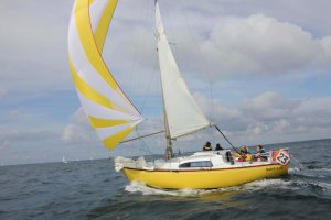 yellow and white asymmetrical spinnaker