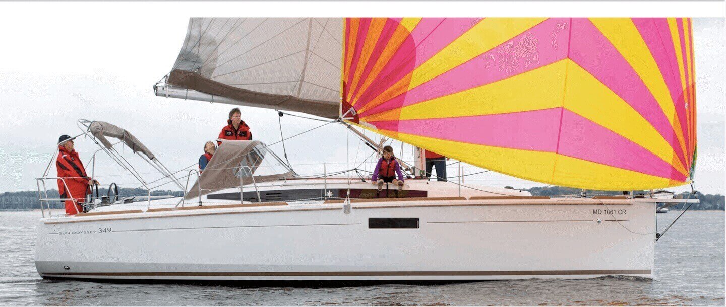 Jeanneau Sun Odyssey 349 under iSails Asymmetrical spinnaker with custom colors