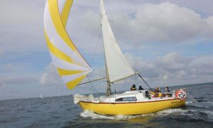 yellow and white asymmetrical spinnaker