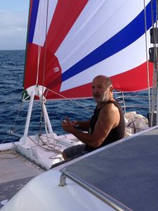 tri-color spinnaker on catamaran