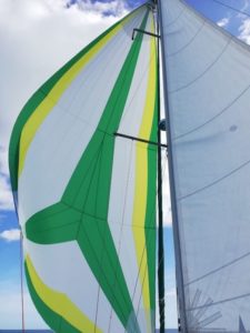 Beneteau Oceanis 351 asymmetrical spinnaker yellow green white