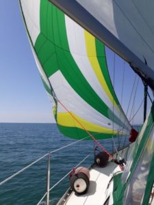 Beneteau Oceanis 351 asymmetrical spinnaker yellow green white