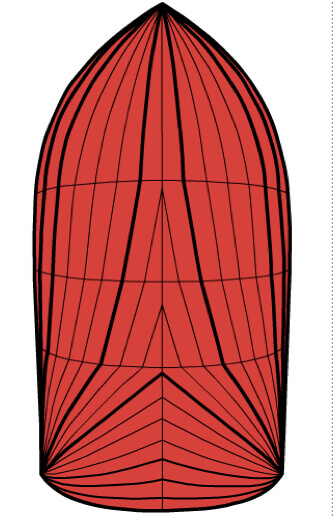 panel layout of red symmetric spinnaker