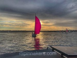Bavaria Vision 42 with pink asymmetrical spinnaker during a race in California