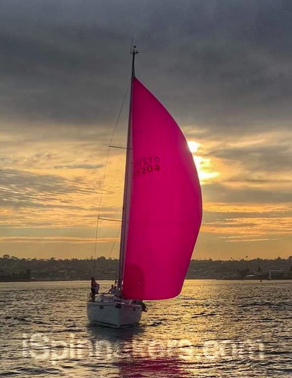 Bavaria Vision 42 with pink asymmetrical spinnaker during a race in California