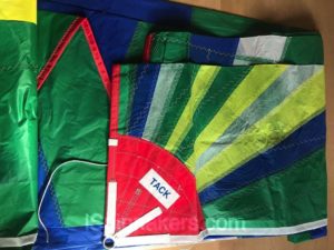 example custom colors for spinnakers shown on close picture of spinnaker tack