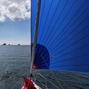 Beneteau Oceanis 31 with blue asymmetric spinnaker