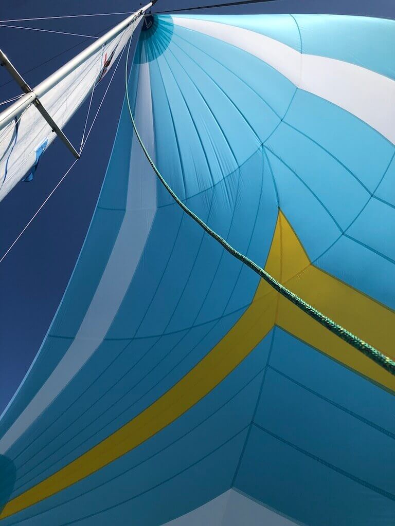 Custom color asymmetrical spinnaker on X79