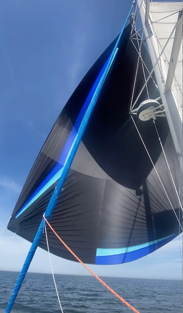 Custom color asymmetrical spinnaker by iSails on Fountaine Pajot Belize 43 catamaran
