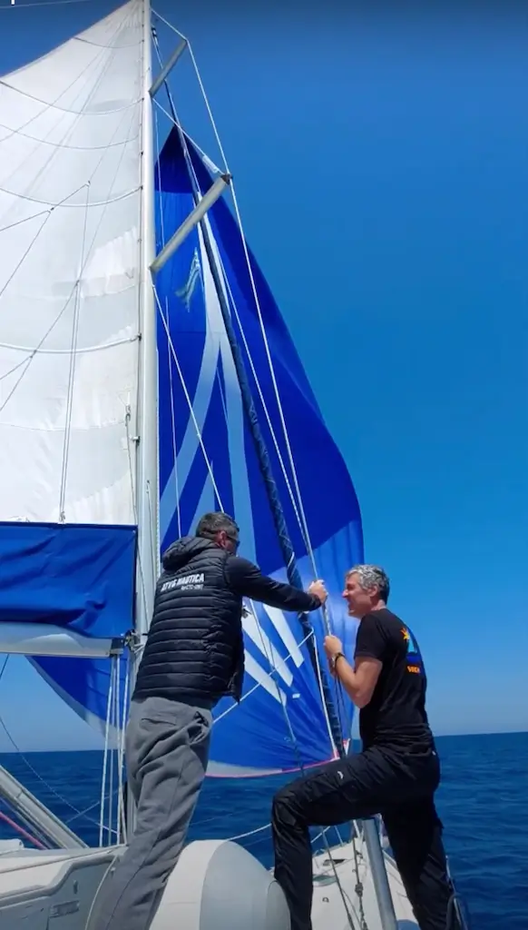 Jeanneau Sun Odyssey 45
Asymmetrical spinnaker, custom colors, 
Courtesy of Dejan M. (Malta and more